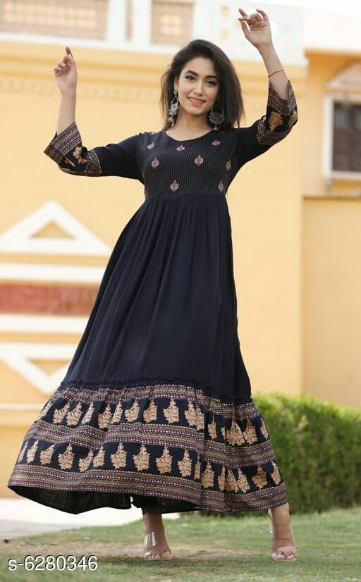 Women's Printed Rayon Long Anarkali Kurtis.