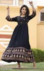 Load image into Gallery viewer, Women&#39;s Printed Rayon Long Anarkali Kurtis.
