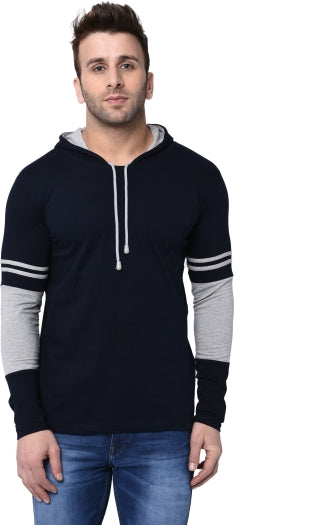 Men Hooded Neck Striped T-Shirt