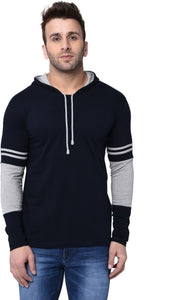 Men Hooded Neck Striped T-Shirt