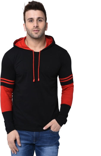 Men Hooded Neck Striped T-Shirt