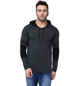 Men Hooded Neck Striped T-Shirt